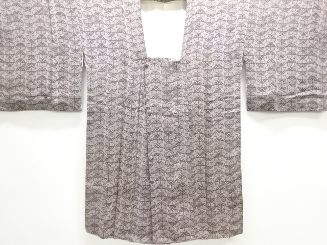 JAPANESE KIMONO / ANTIQUE MICHIYUKI COAT / SILK / MON KINSHA / GRID & ABSTRACT PATTERN